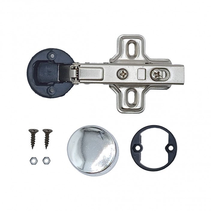 IVENTO K Mini hinge for glass with shock absorber and clip, low arm + cap chrome Hinges