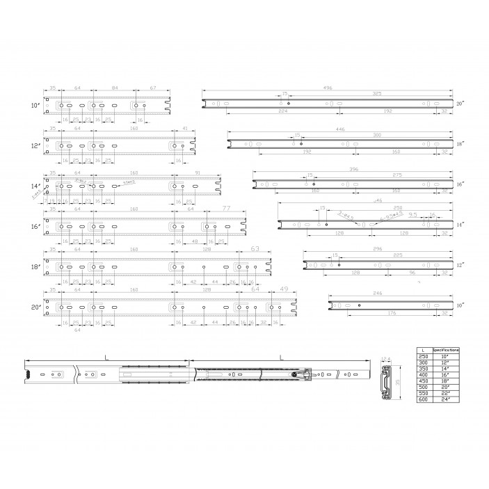 IVENTO Telescopic guide 35 mm 06L.202V.25-30-35-40-45-50 - 6. Drawer slides IVENTO Telescopic guide 35 mm 6. Drawer slides