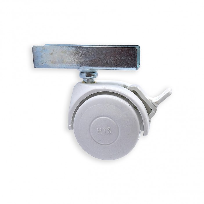 Twin wheel caster with U-plate and brake ф50 white 09L.022.01 - Furniture casters Twin wheel caster with U-plate and brake ф50 white Furniture casters