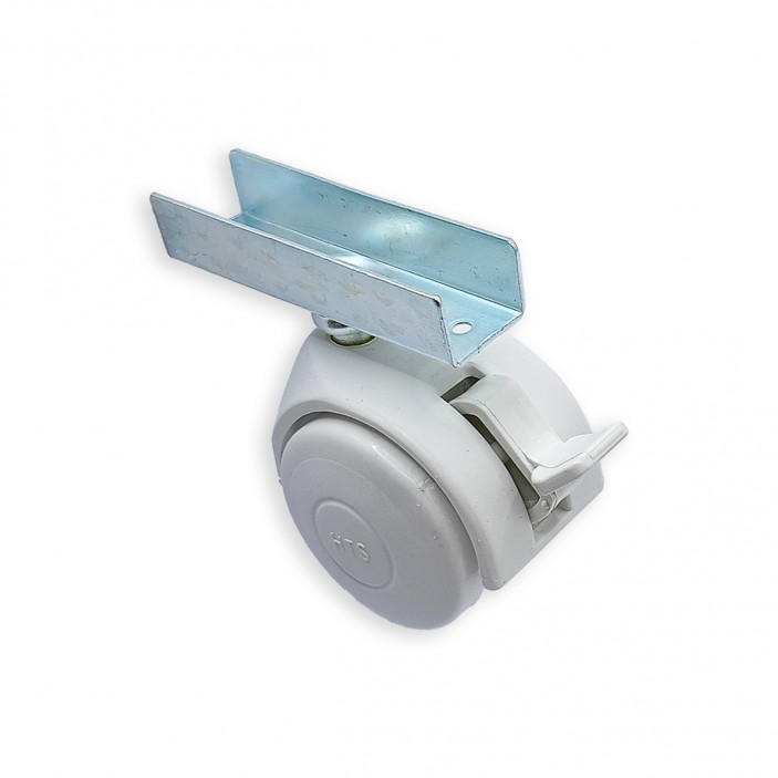 Twin wheel caster with U-plate and brake ф50 white 09L.022.01 - Furniture casters Twin wheel caster with U-plate and brake ф50 white Furniture casters