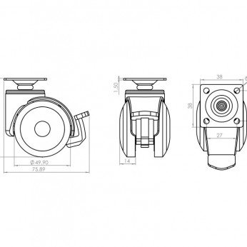 Twin wheel caster with brake ф50 Furniture casters