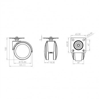 Double caster with rectangular plate, grey-black, Ø75, height 100 mm, up to 50 kg 9. Furniture casters