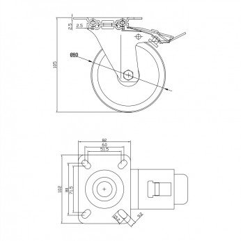 Large metal castor with plate and stopper, Ø80 9. Furniture casters