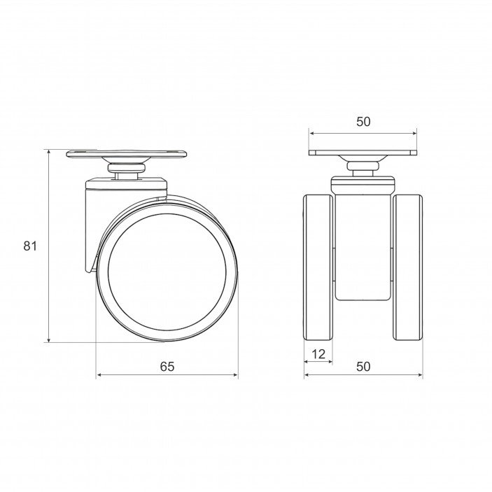 Мебелно колелце Ø65 мм с планка, товар до 40 кг, сиво/бяло 9. Мебелни колелца