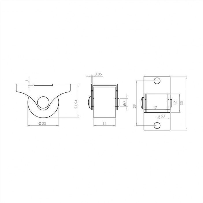 One-way caster wheel Ø20 mm, height 22 mm, load capacity up to 15 kg 9. Furniture casters
