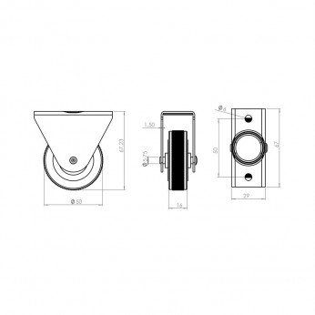 One-way caster wheel Ø50 mm, height 65 mm, load capacity up to 35 kg 9. Furniture casters