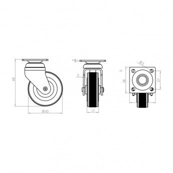 Caster with bearing, white-black, Ø50, height 70 mm, up to 35 kg. 9. Furniture casters