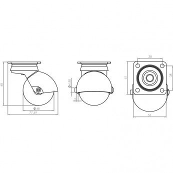 Spherical caster with double bearing, white, Ø50, height 70 mm, up to 50 kg 9. Furniture casters