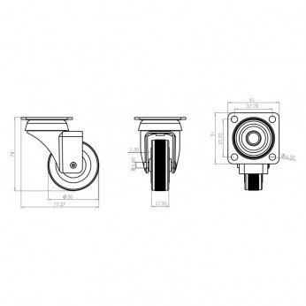 Caster with double bearing, white-black, Ø50, height 74 mm, up to 45 kg. 9. Furniture casters