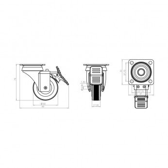 Caster with double bearing and stopper, white-black, Ø50, height 74 mm, up to 45 kg. 9. Furniture casters
