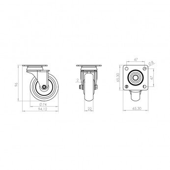 Caster with double bearing, white, Ø75, height 95 mm, up to 50 kg. 9. Furniture casters