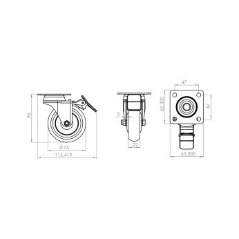Caster with double bearing and stopper, white, Ø75, height 95 mm, up to 50 kg. 9. Furniture casters