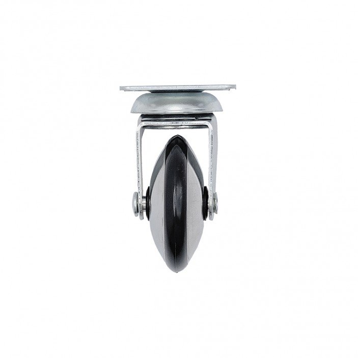 Декоративно мебелно колелце Ф50 мм с двоен лагер – хром, монтаж с планка, товароносимост 25 кг 9. Мебелни колелца