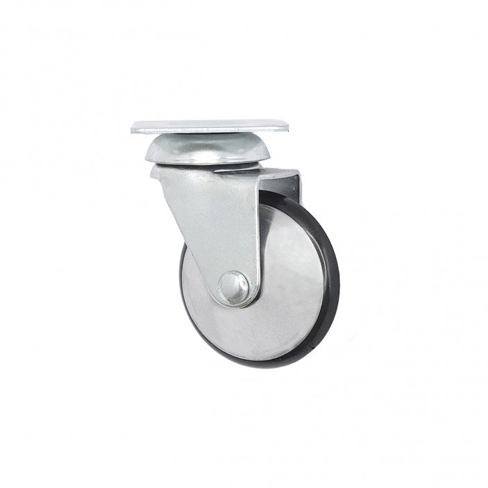 Декоративно мебелно колелце Ф50 мм с двоен лагер – хром, монтаж с планка, товароносимост 25 кг 9. Мебелни колелца