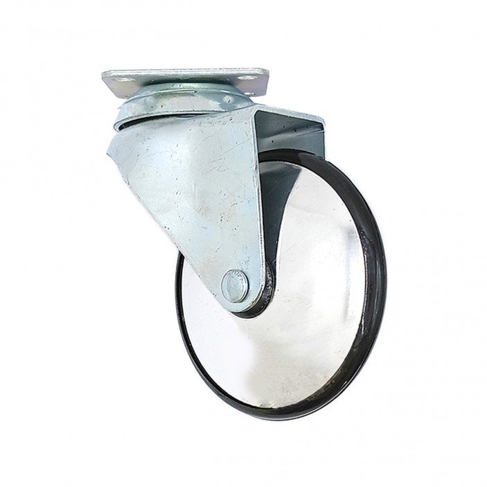 Декоративно мебелно колелце Ф75 мм с двоен лагер, монтаж с планка, товароносимост 30 кг 9. Мебелни колелца