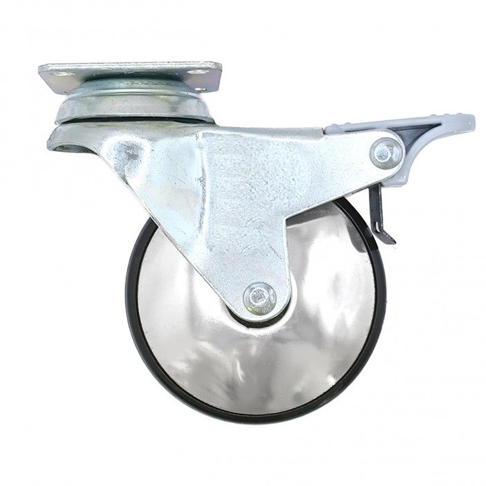 Декоративно мебелно колелце Ф75 мм с двоен лагер и стопер, монтаж с планка, товароносимост 30 кг 9. Мебелни колелца