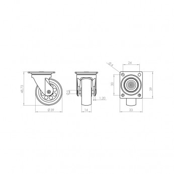 Decorative transparent castor with double bearing, plate mounting, chrome, Ø40 mm, height 49 mm, up to 25 kg 9. Furniture casters