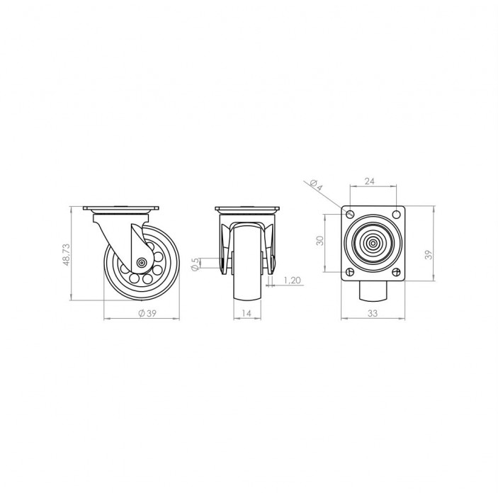Decorative transparent castor with double bearing, plate mounting, chrome, Ø40 mm, height 49 mm, up to 25 kg 9. Furniture casters