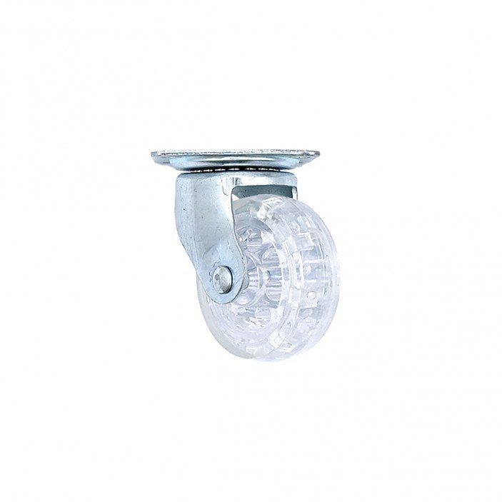 Decorative transparent castor with double bearing, plate mounting, chrome, Ø40 mm, height 49 mm, up to 25 kg 9. Furniture casters