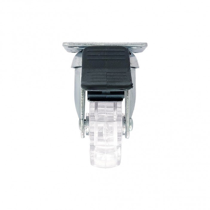Decorative castor with double bearing and stopper, plate mounting, transparent, Ø50 mm, height 73 mm, up to 40 kg 9. Furniture casters