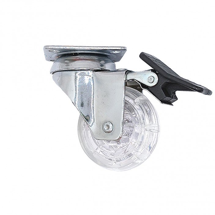 Decorative castor with double bearing and stopper, plate mounting, transparent, Ø50 mm, height 73 mm, up to 40 kg 9. Furniture casters