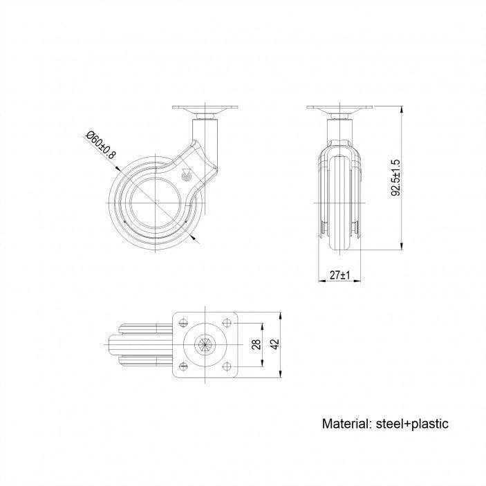 IVENTO K - Декоративно мебелно колелце със стопер - черно, ф60 9. Мебелни колелца