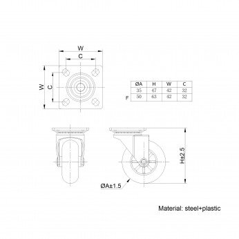 IVENTO K Decorative furniture castor, Ø50, transparent, height 63 mm