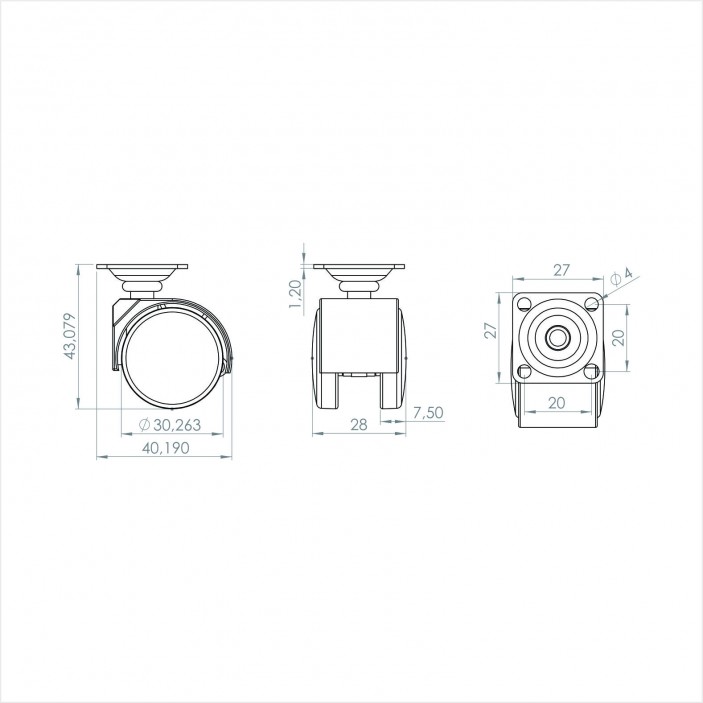 Twin wheel caster ф30 09L.006.02 - Furniture casters Twin wheel caster ф30 Furniture casters