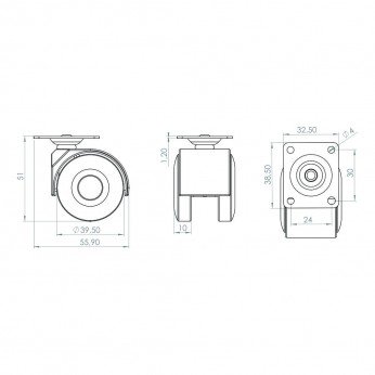 Double furniture castor with plate LUX, Ø40, height 55 mm, up to 20 kg 9. Furniture casters