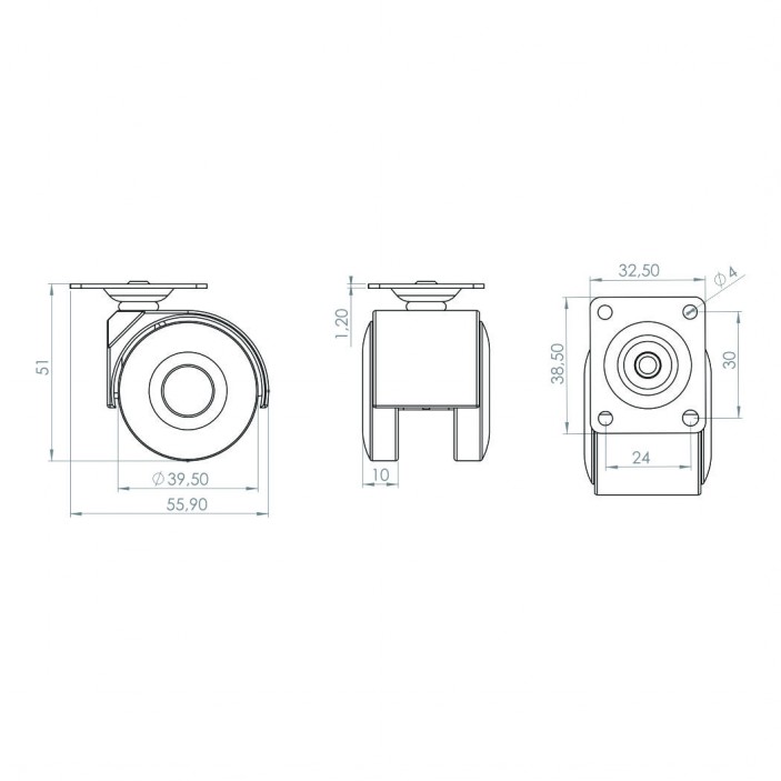 Twin wheel caster ф40 LUX 09L.010.02L - Furniture casters Twin wheel caster ф40 LUX Furniture casters