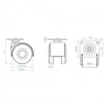 Double castor with plate LUX, grey, Ø40, height 55 mm, up to 20 kg 9. Furniture casters