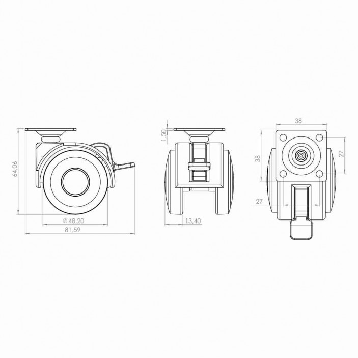 Twin wheel caster with brake ф49 09L.012.10 - Furniture casters Twin wheel caster with brake ф49 Furniture casters