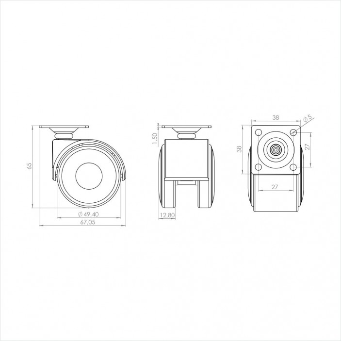 Twin wheel caster ф50 IVENTO gray 09L.020.02S - Furniture casters Twin wheel caster ф50 IVENTO gray Furniture casters