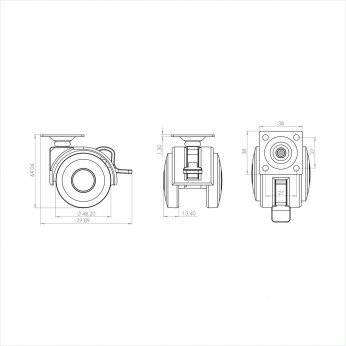 Twin wheel caster with brake ф50 LUX Furniture casters