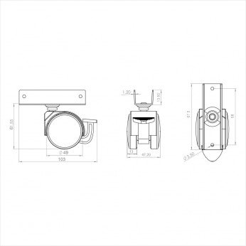 Twin wheel caster with U-plate and brake Ф50 black Furniture casters