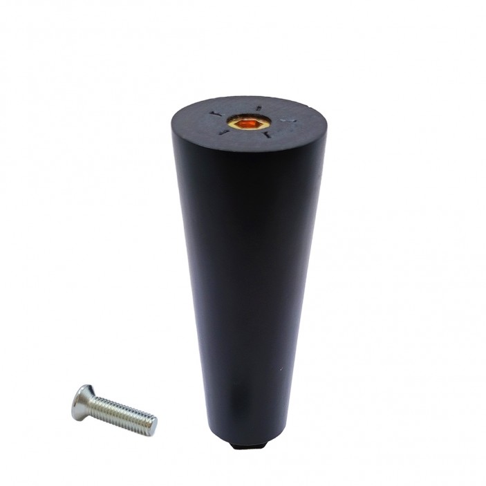 IVENTO Straight wooden leg with M8 screw, height 120 mm, black, with adjustable plastic step M6xL30 12. Plastic base legs