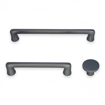 IVENTO Set of elongated furniture handles and a single knob with an elegant shape, Model 028 – Titanium 13. Furniture handles