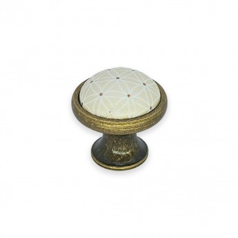 Single furniture handle made of metal and porcelain. Model 803 – Antique gold and cream 13. Furniture handles