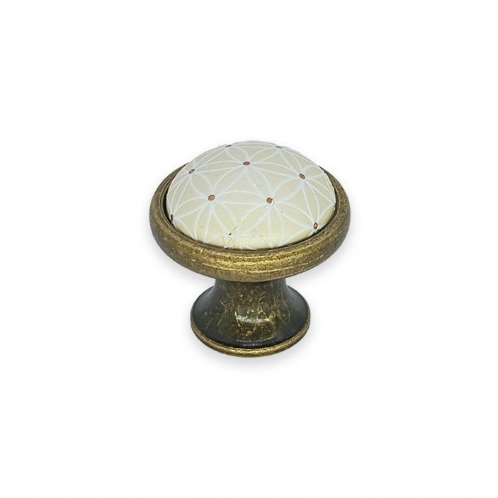 Single furniture handle made of metal and porcelain. Model 803 – Antique gold and cream 13.803.00.09 - 13. Furniture handles Single furniture handle made of metal and porcelain. Model 803 – Antique gold and cream 13. Furniture handles