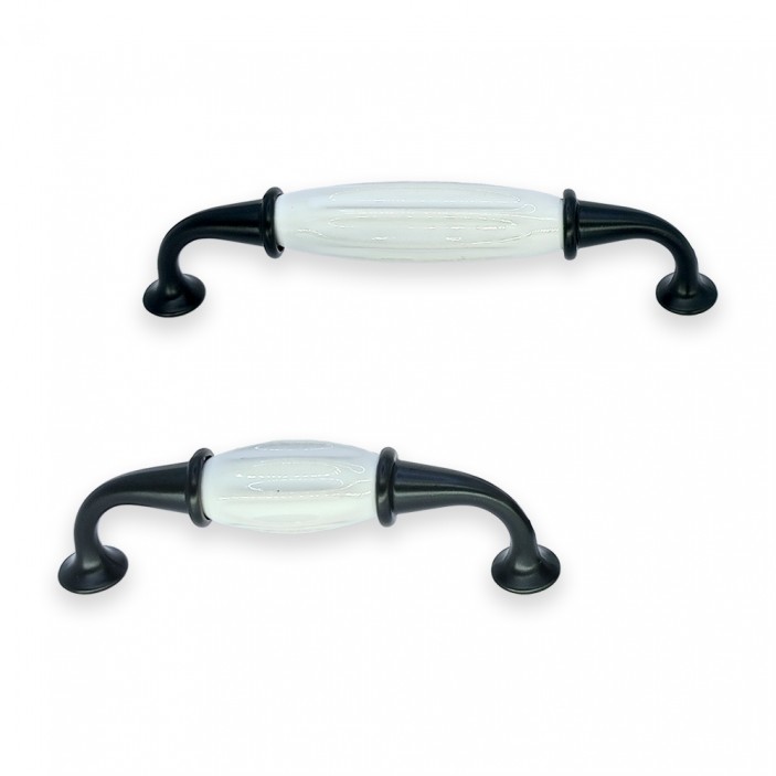 Furniture handles made of metal and porcelain. Model 803 – Matte black and white 13.803.096-128.16 - 13. Furniture handles Furniture handles made of metal and porcelain. Model 803 – Matte black and white 13. Furniture handles