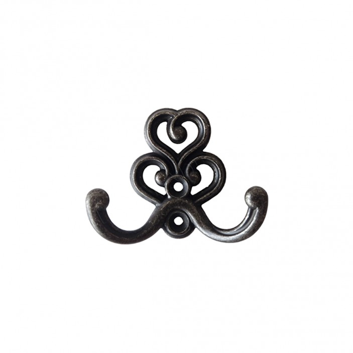 Класическа малка мебелна закачалка в античено черно – декоративна двойна закачалка за антрета и гардероби - WAP802 14. Мебелни закачалки