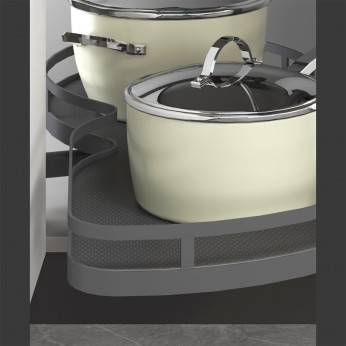 IVENTO Swivel pull-out mechanism for a cabinet with a blind corner for a 450 mm door. Kidney-type basket. Two installation options - for left and right doors. Anthracite color 18L.210.45 - 18. Kitchen cabinet mechanisms and racks IVENTO Swivel pull-out mechanism for a cabinet with a blind corner for a 450 mm door. Kidney-type basket. Two installation options - for left and right doors. Anthracite color 18. Kitchen cabinet mechanisms and racks