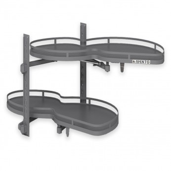 IVENTO Swivel pull-out mechanism for a cabinet with a blind corner for a 450 mm door. Kidney-type basket. Two installation options - for left and right doors. Anthracite color 18. Kitchen cabinet mechanisms and racks