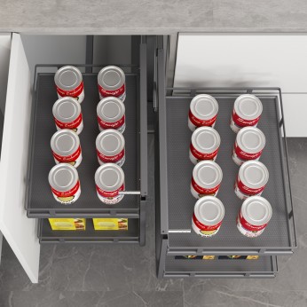 IVENTO Pull-out mechanism for blind corner mechanism, for a door size of 450 mm. Rectangular basket for the blind space of a kitchen cabinet. Universal installation - for left and right doors. Anthracite color 18L.220.45 - 18. Kitchen cabinet mechanisms a IVENTO Pull-out mechanism for blind corner mechanism, for a door size of 450 mm. Rectangular basket for the blind space of a kitchen cabinet. Universal installation - for left and right doors. Anthracite color 18. Kitchen cabinet mechanisms and racks