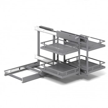 IVENTO Pull-out mechanism for blind corner mechanism, for a door size of 450 mm. Rectangular basket for the blind space of a kitchen cabinet. Universal installation - for left and right doors. Anthracite color 18. Kitchen cabinet mechanisms and racks