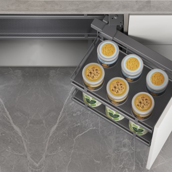 IVENTO Mechanism for installation in a blind corner, for a door 450 mm. Rectangular basket. Anthracite 18L.230.45 - 18. Kitchen cabinet mechanisms and racks IVENTO Mechanism for installation in a blind corner, for a door 450 mm. Rectangular basket. Anthracite 18. Kitchen cabinet mechanisms and racks