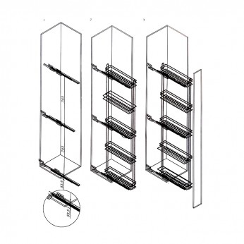 Built-in mechanism with 5 baskets for hidden guide with partial opening Kitchen cabinet mechanisms and racks