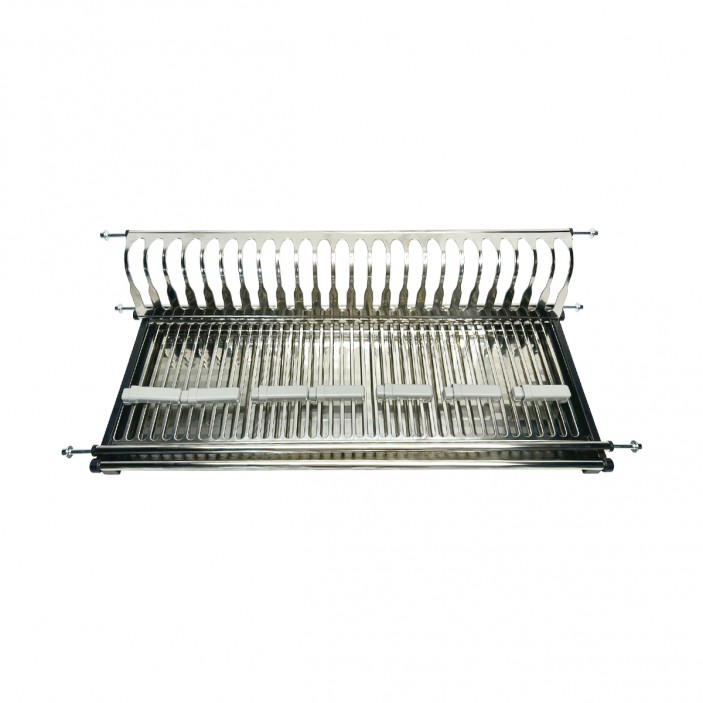 Single-tier (stainless) plate and glass rack in one row with tray, for installation in a top cabinet 18. Kitchen cabinet mechanisms and racks