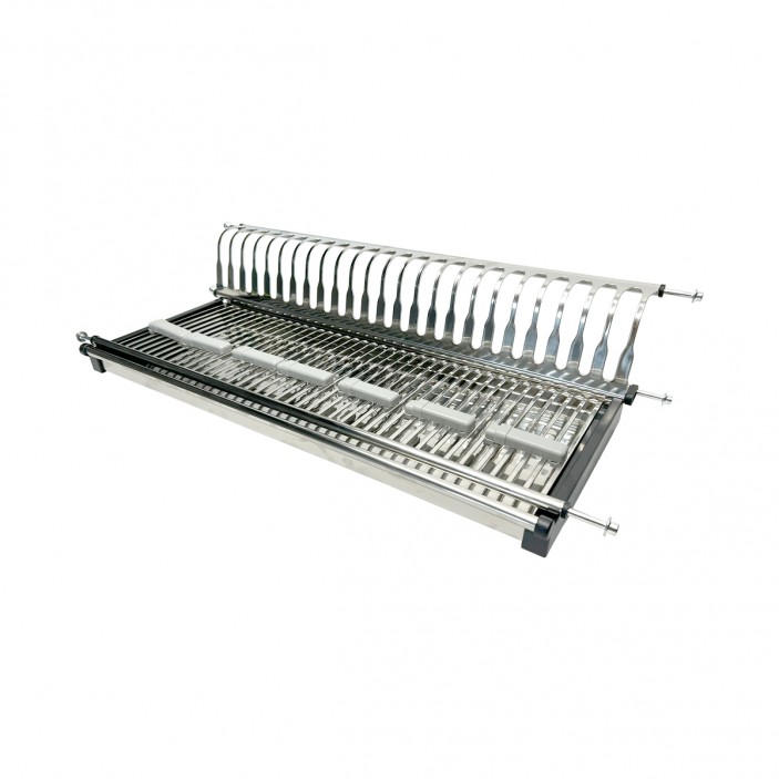 Single-tier (stainless) plate and glass rack in one row with tray, for installation in a top cabinet 18. Kitchen cabinet mechanisms and racks
