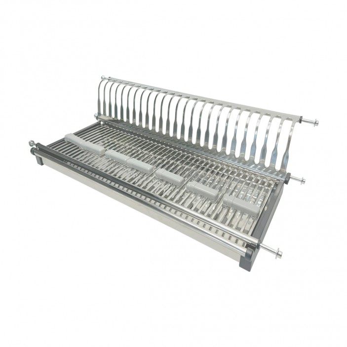 Поставка за чинии и чаши едноетажна (неръждаема) на един ред с тавичка, за вграждане в горен шкаф 18. Кухненски механизми за вграждане